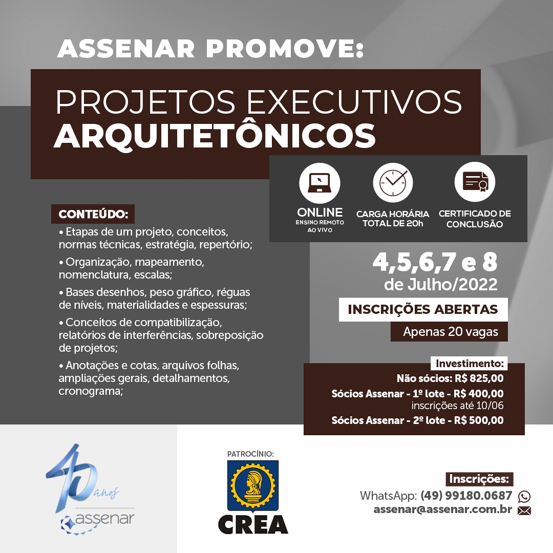 Assenar 40 Anos – Programação de Aniversário segue com mais dois ótimos Cursos