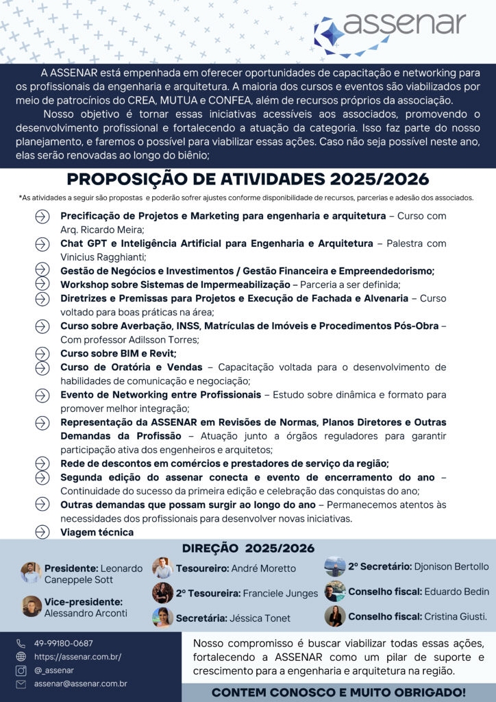 Proposição das atividades 2025-2026